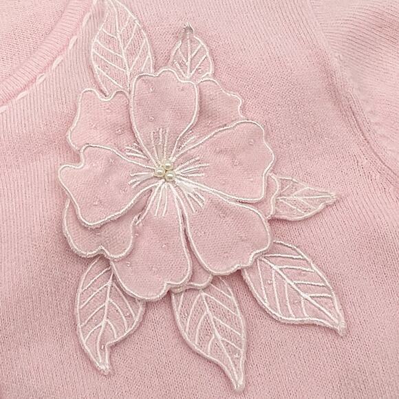 VTG IB Diffusion Cardigan Sweater Womens Large Pastel Pink Flower Dainty Fairy - Picture 3 of 11